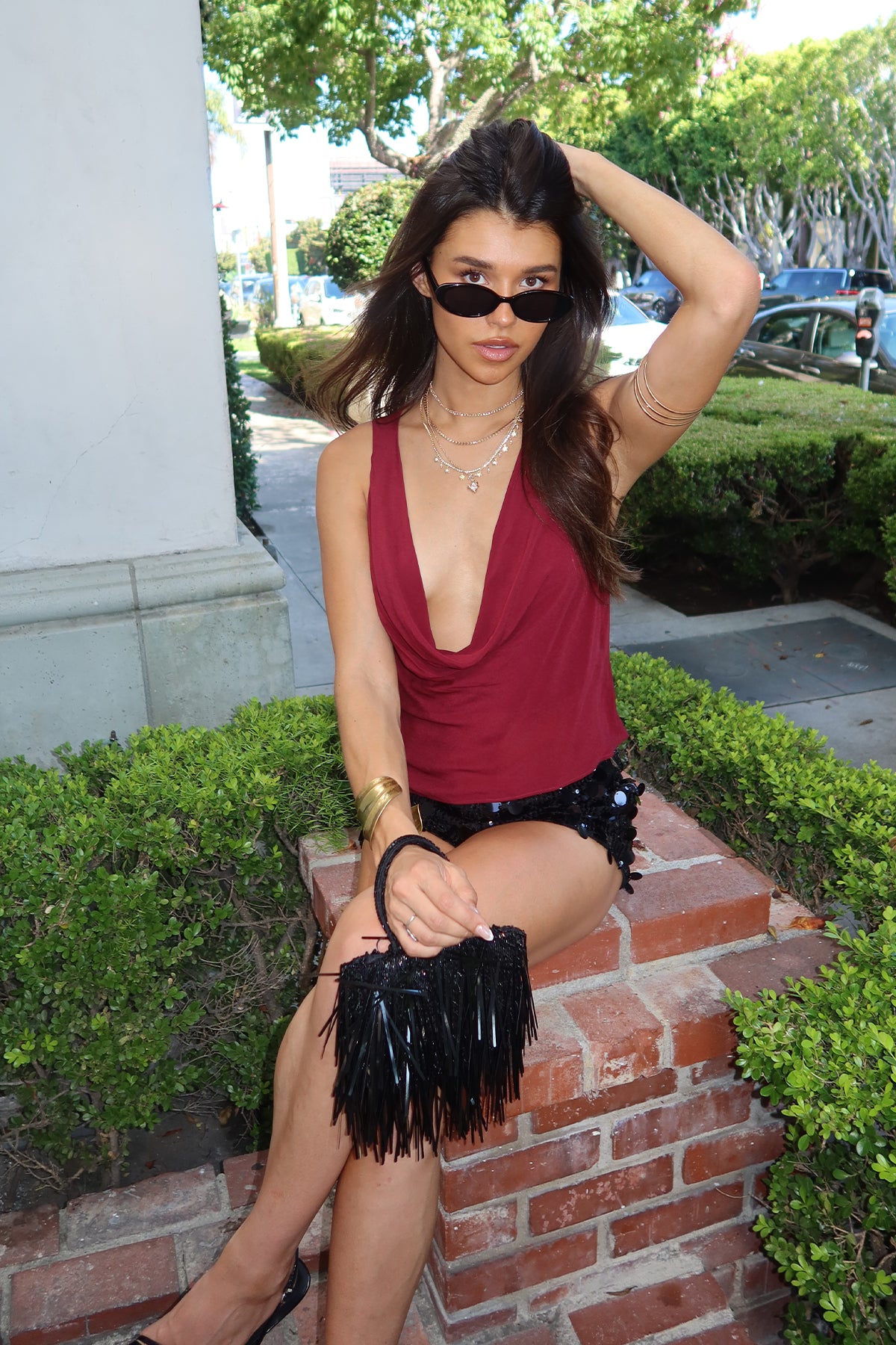 Denise Asymmetric Chiffon Cowl Neck Top