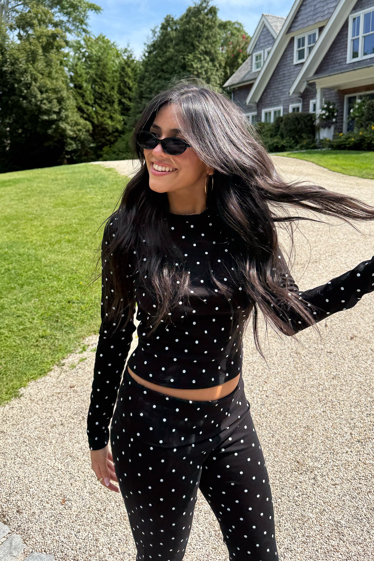 Daliya Polka Dot Long Sleeve Top