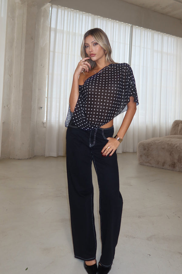 Sheer Chiffon Asymmetric Polka Dot Poncho view 1