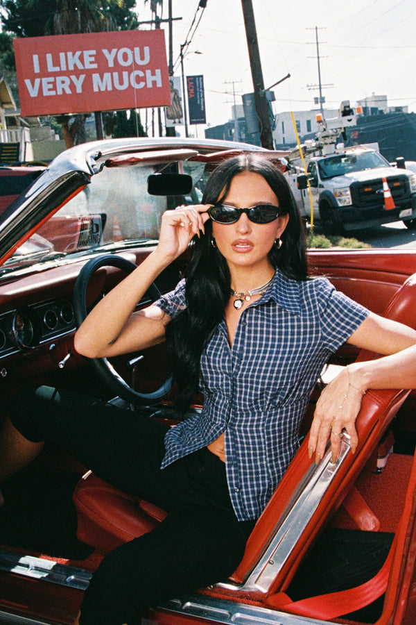 Oriya Gingham Tailored Button Up Shirt view 2