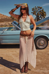Sequin Plunge Neck Halter Top