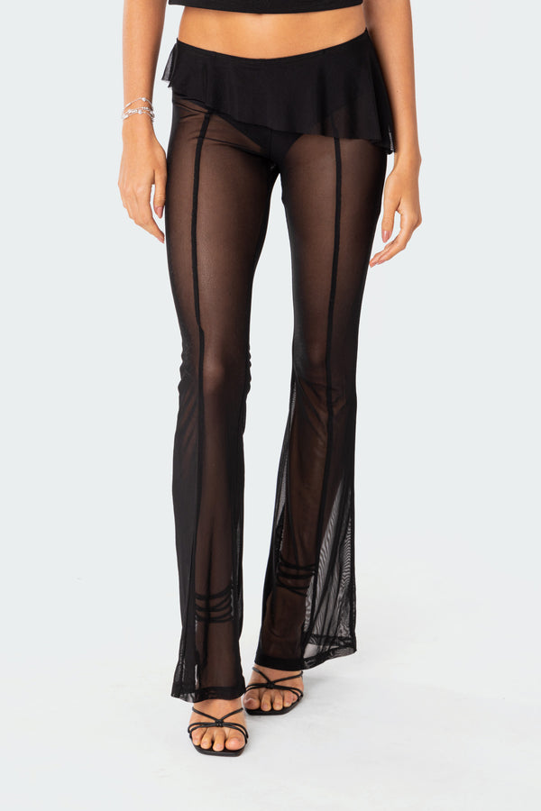 Carsen Ruffle Sheer Mesh Pants view 2