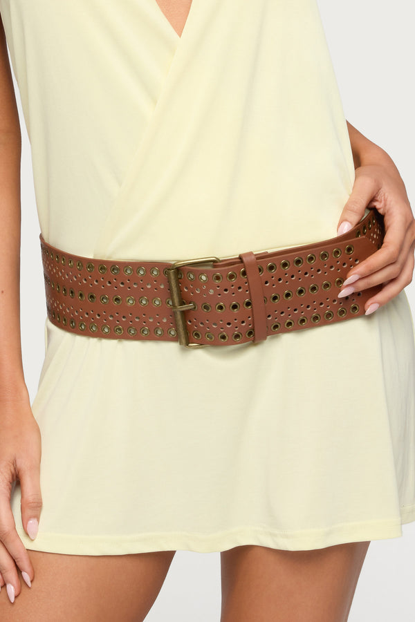 Western Grommet Faux Leather Belt view 1