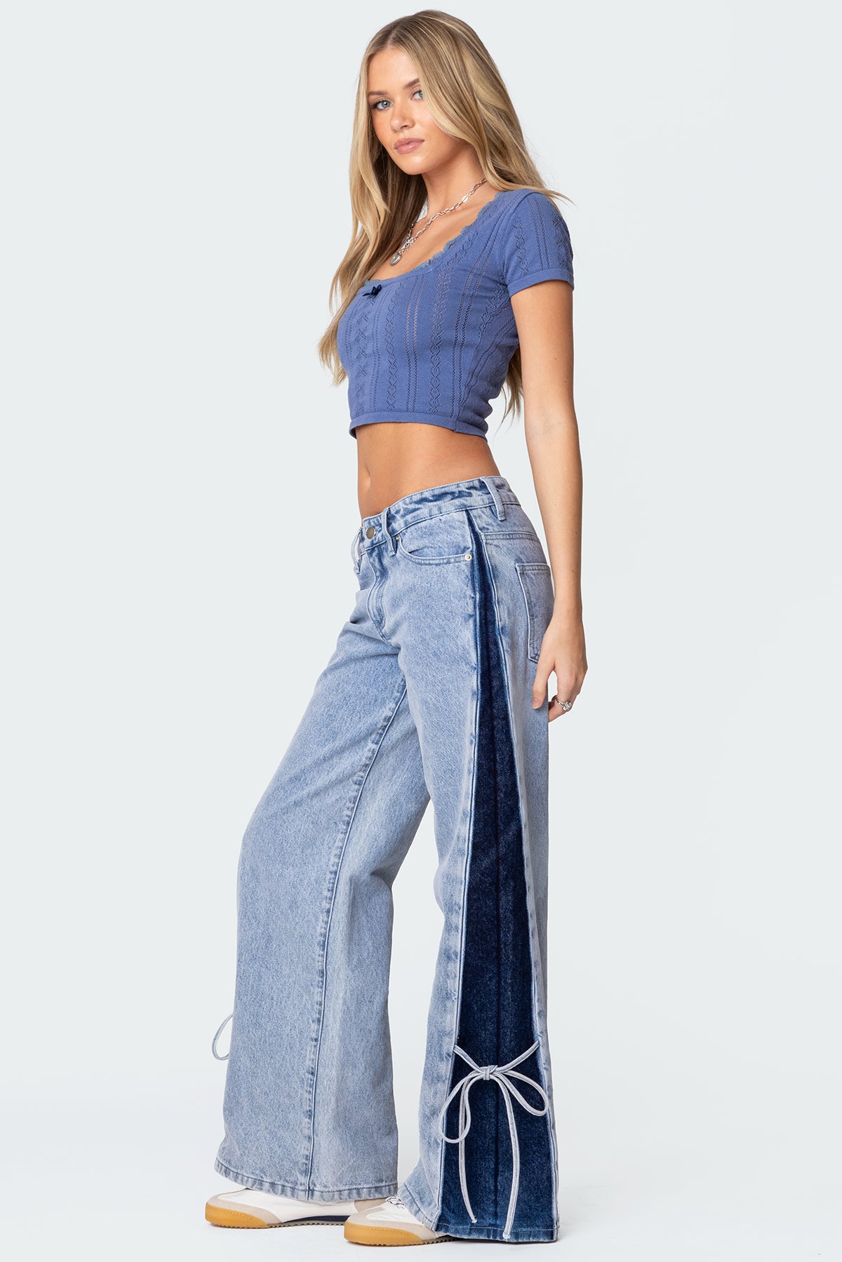 Contrast Split Washed Low Rise Bootcut Jeans