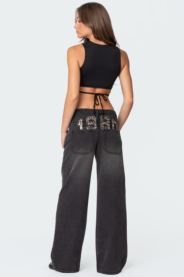 1980 Leopard Patch Low Rise Baggy Jeans view 1