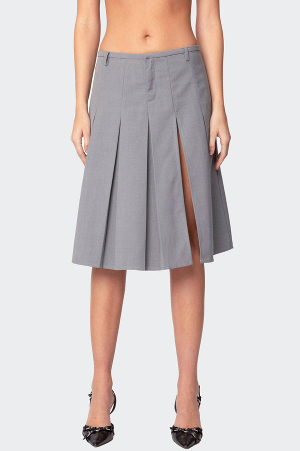 Ethel Side Slit Pleated Midi Skirt view 2