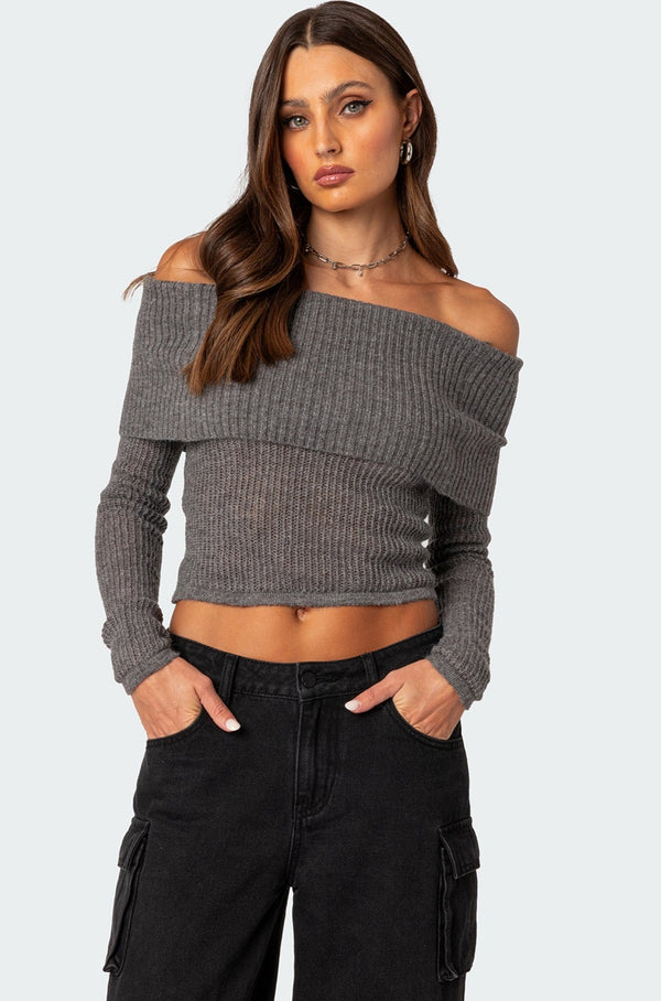 Lili fold over knit top view 1