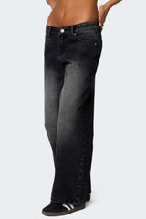 Petite Magda Acid Wash Low Rise Baggy Jeans
