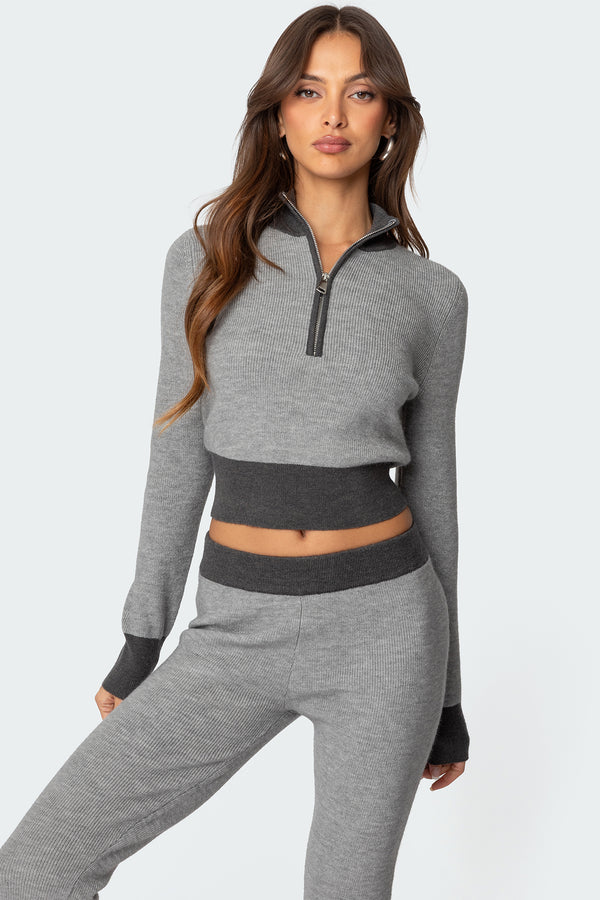 Lei Contrast Half Zip Knit Top view 1