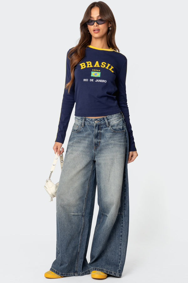 Brasil Embroidered Long Sleeve T Shirt view 2
