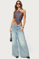 Shila Studded Faux Leather Backless Top