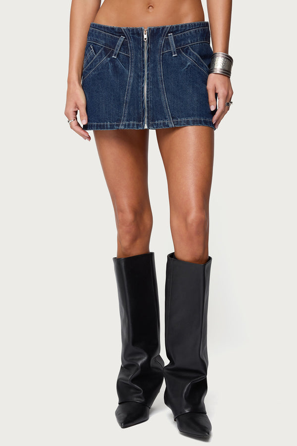 Sharlo Zip Up Denim Mini Skirt view 2