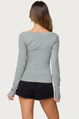 Larna V Neck Ribbed T Shirt
