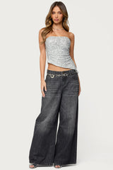 Sequin Asymmetric Slit Strapless Top