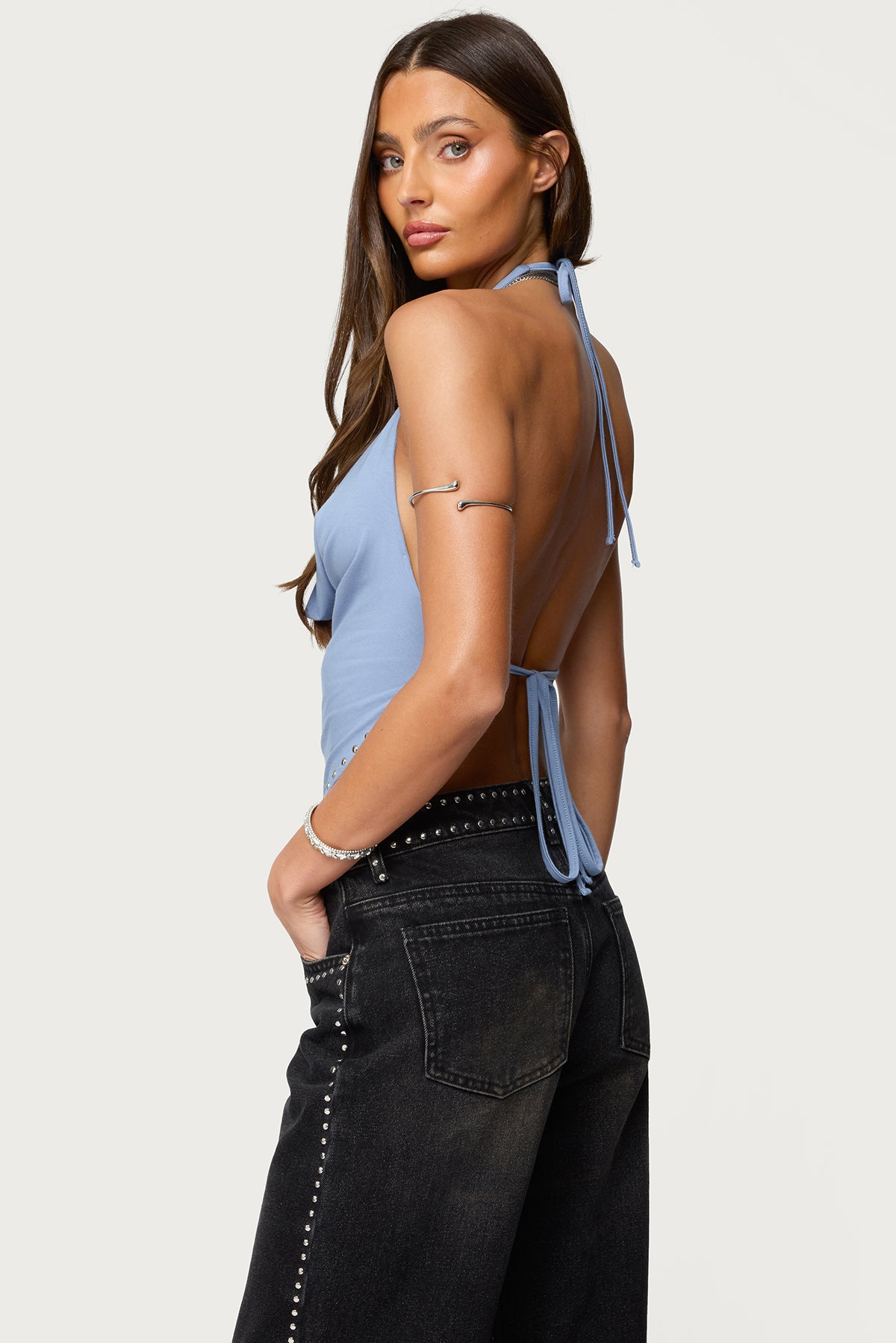 Zenya Backless Cowl Neck Halter Top