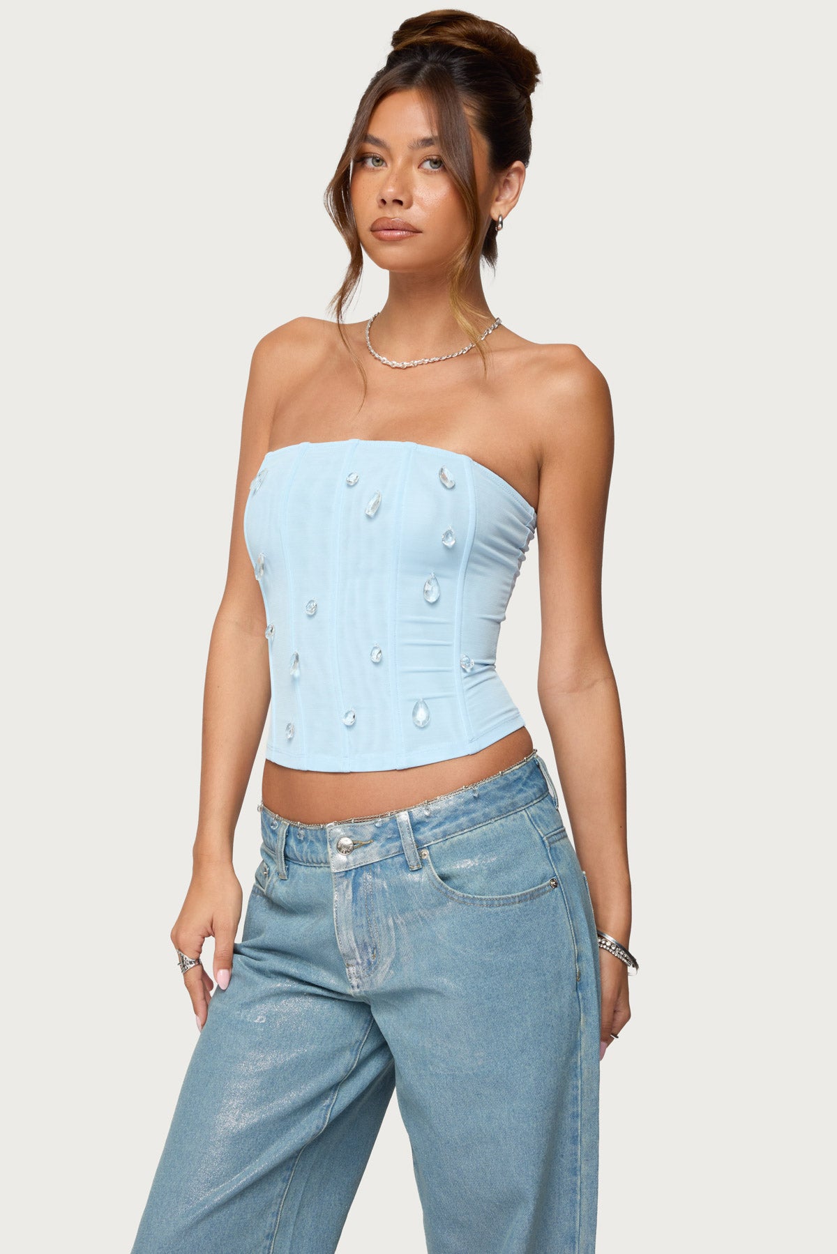 Lexah Faux Crystal Strapless Mesh Corset