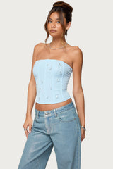 Lexah Faux Crystal Strapless Mesh Corset