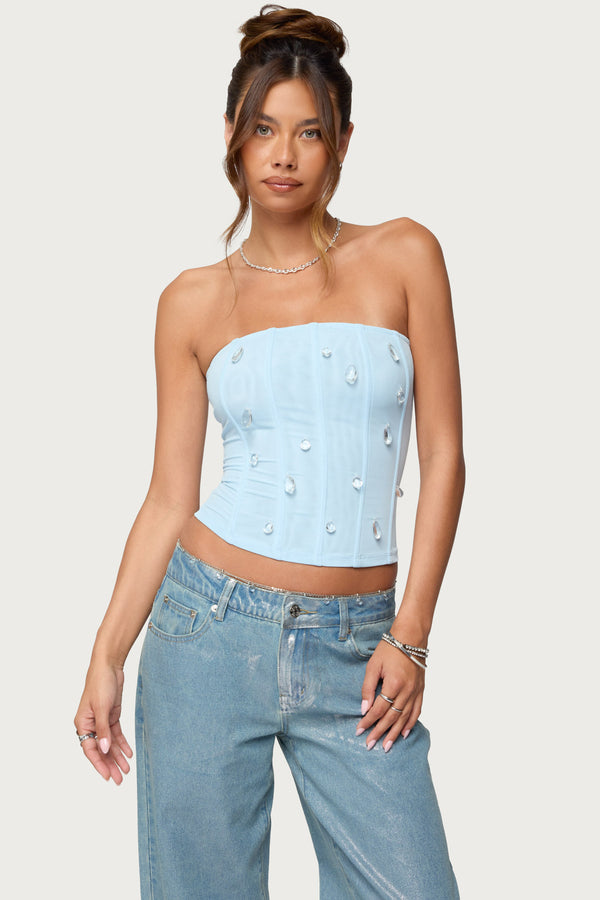 Lexah Faux Crystal Strapless Mesh Corset view 1