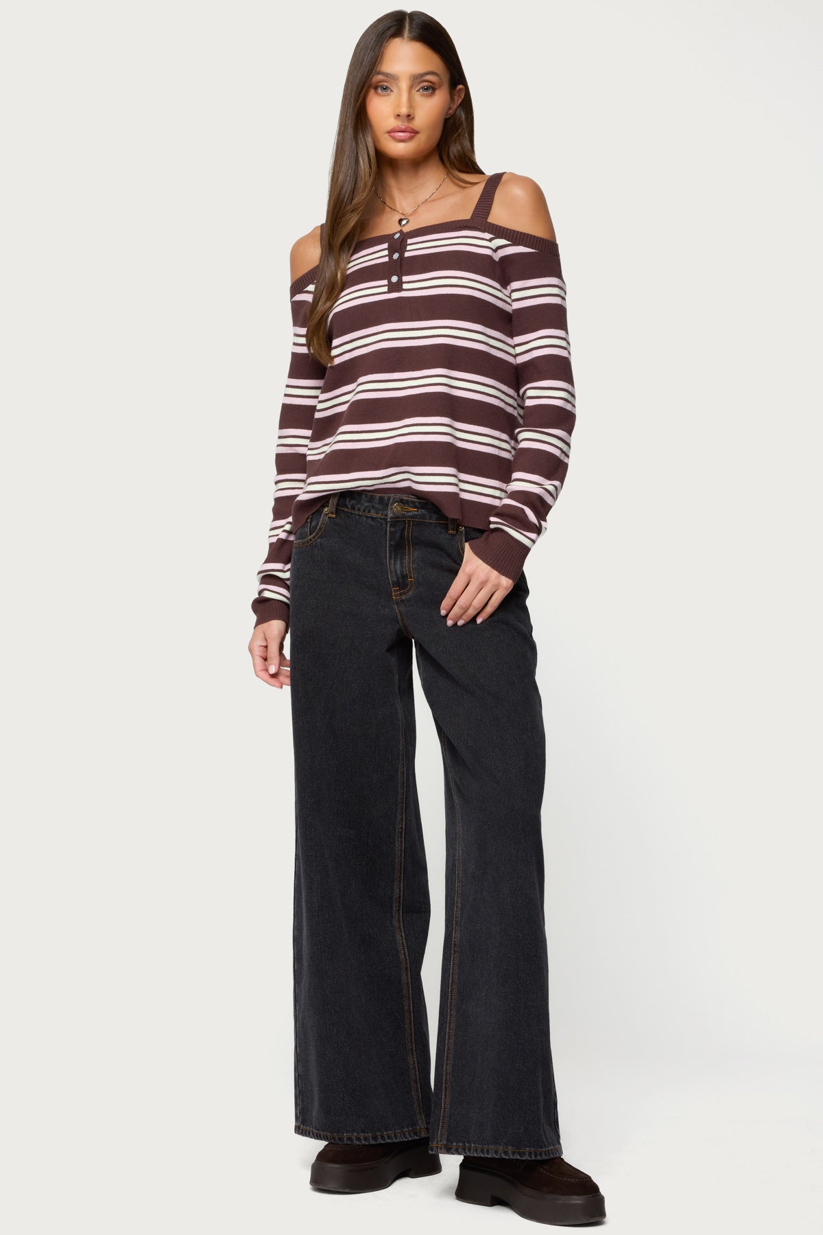 Shyla Off Shoulder Striped Knit Top