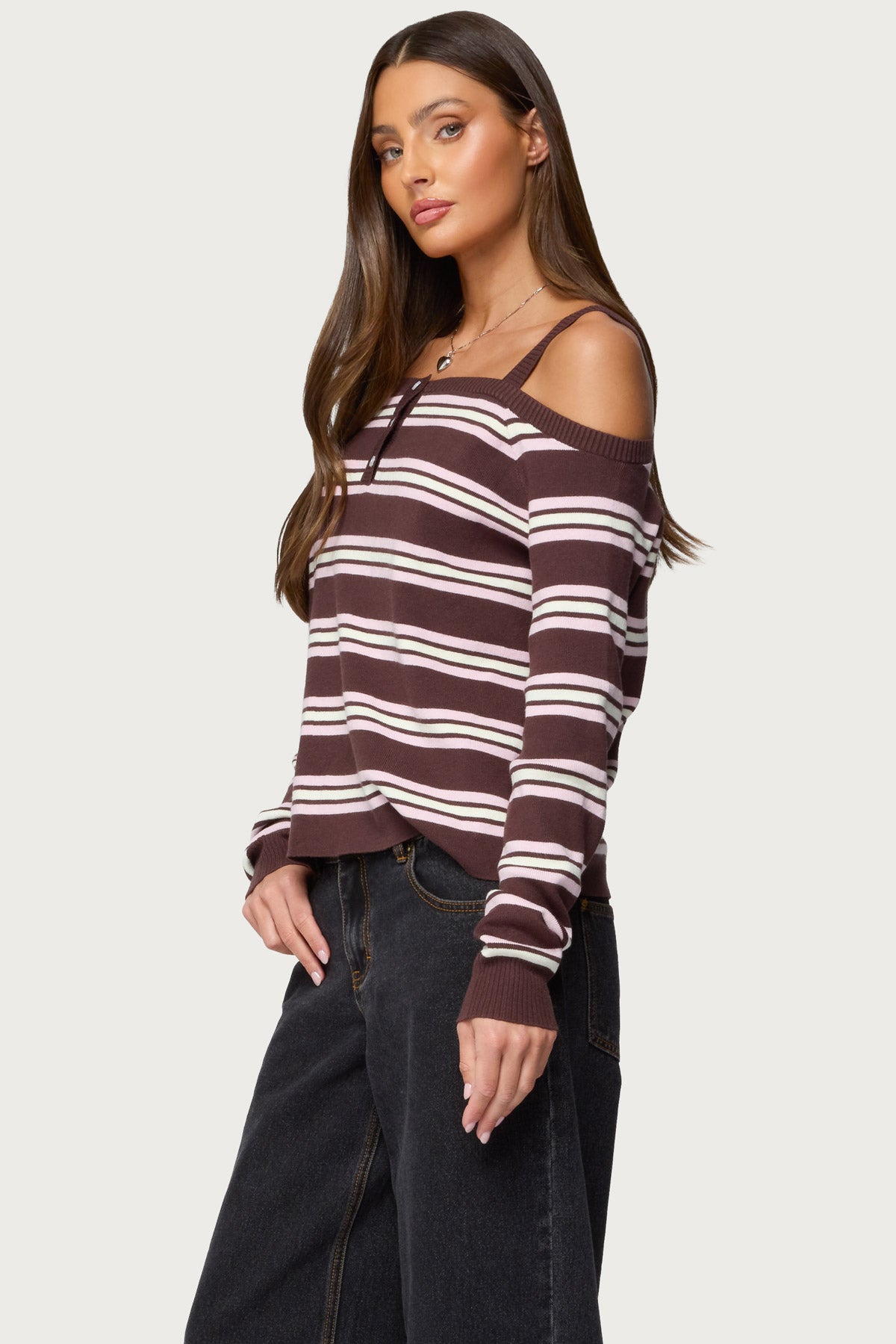 Shyla Off Shoulder Striped Knit Top
