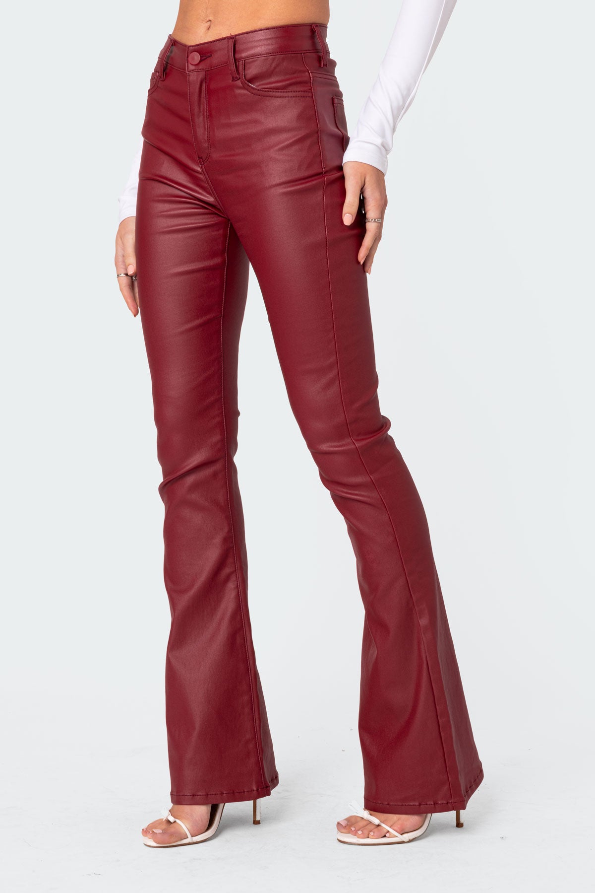 Luna Faux Leather Mid Rise Flared Jeans
