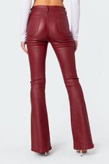 Luna Faux Leather Mid Rise Flared Jeans