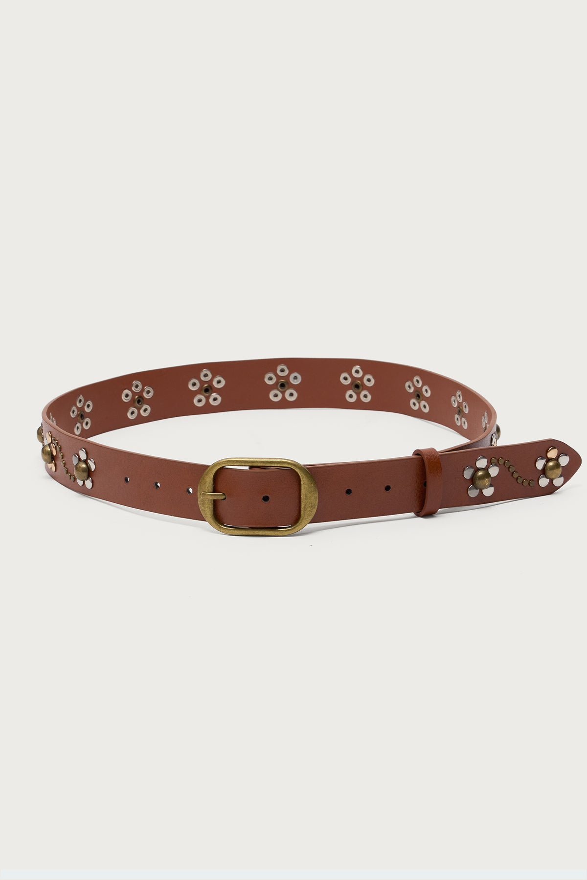 Flower Studded Faux Leather Belt