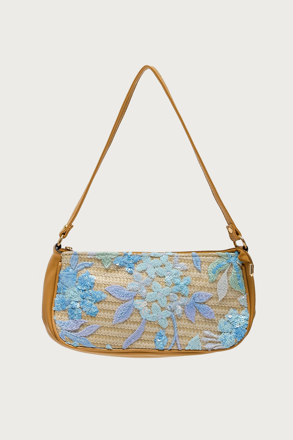 Sequin & Embroidered Straw Bag