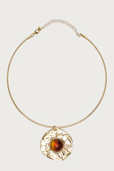 Textured Pendant & Stone Necklace