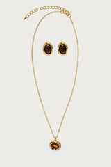 Abstract Oval Pendant Necklace & Earring Set