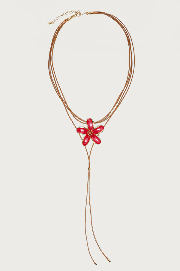 Hibiscus Faux Suede Cascading Necklace view 2