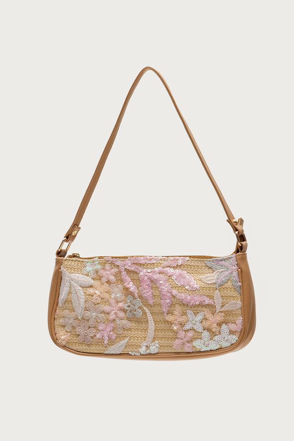 Sequin & Embroidered Straw Bag view 2