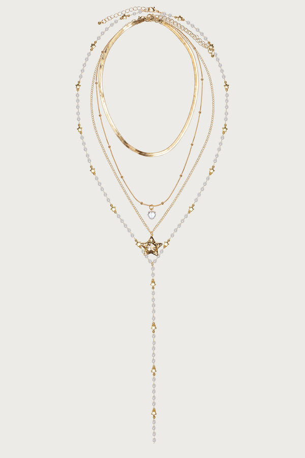 Layered Cascading Faux Pearl Star Necklace view 2