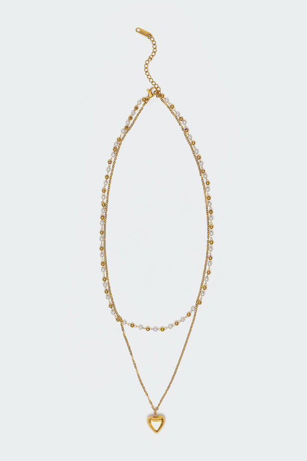 Heart & Pearl Layered Necklace view 2