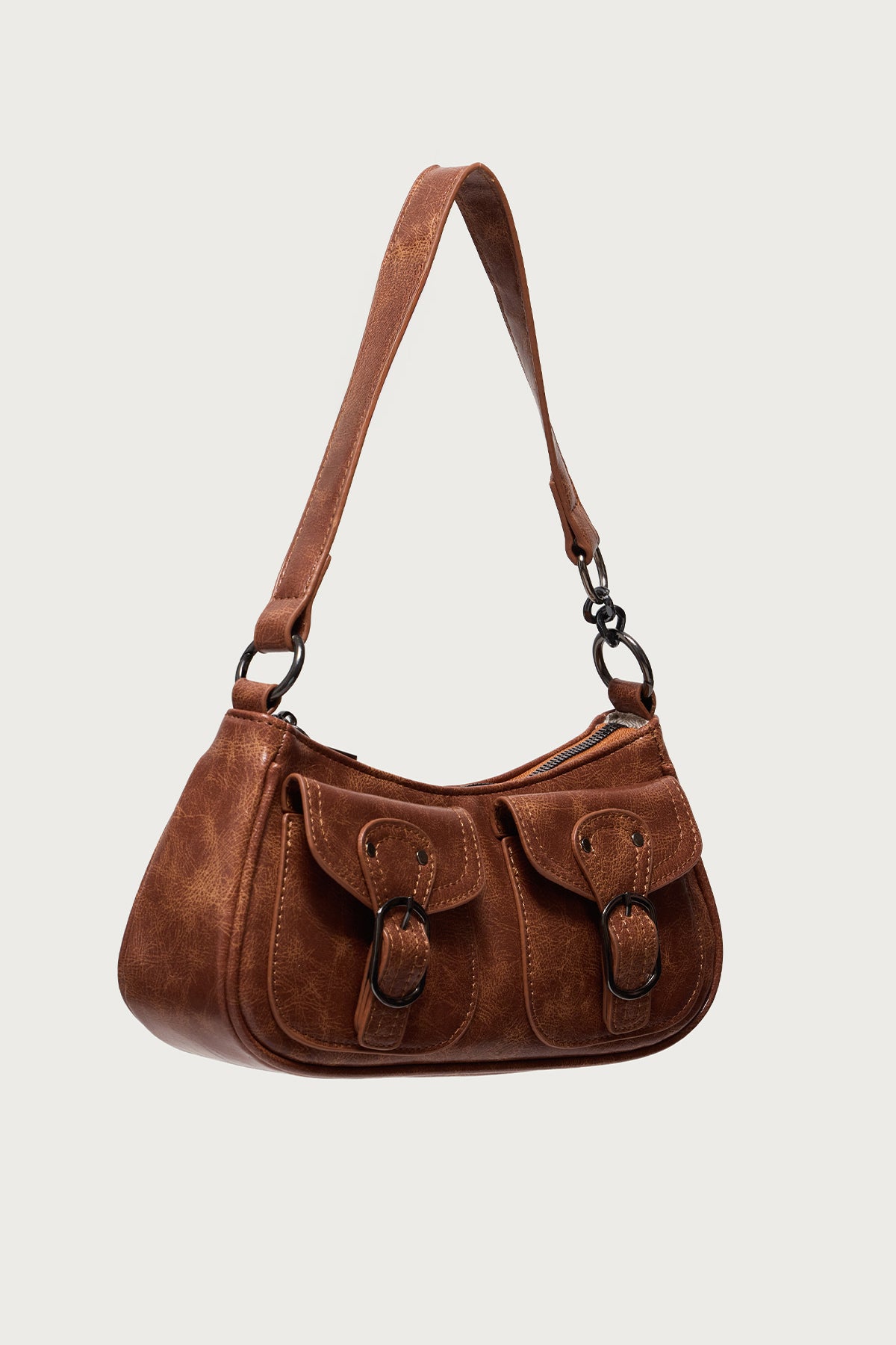 Distressed Faux Leather Buckle Bag