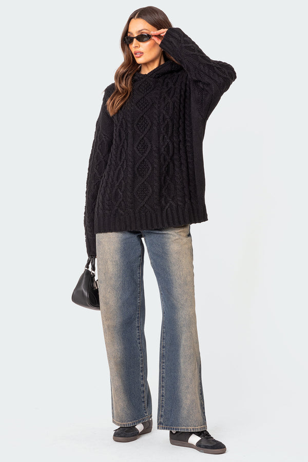 Oversized Cable Knit Hoodie view 2
