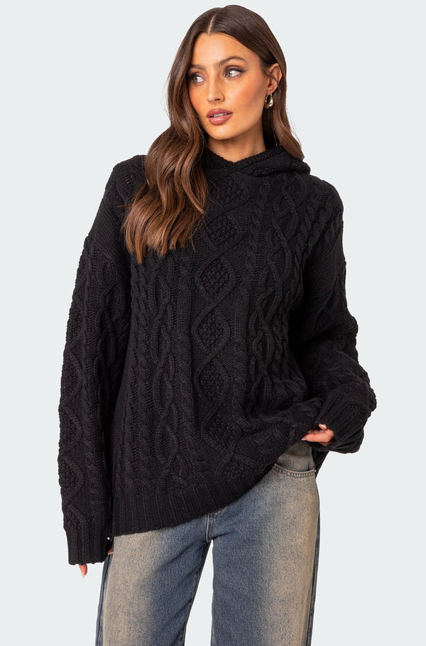 Oversized Cable Knit Hoodie view 1