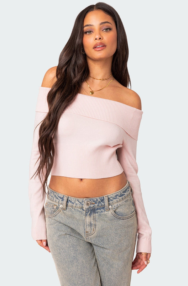 Minnie Cropped Fold Over Knit Top view 1