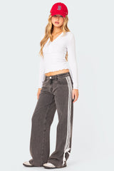 Ribbon Washed Low Rise Baggy Jeans