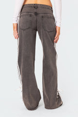 Ribbon Washed Low Rise Baggy Jeans