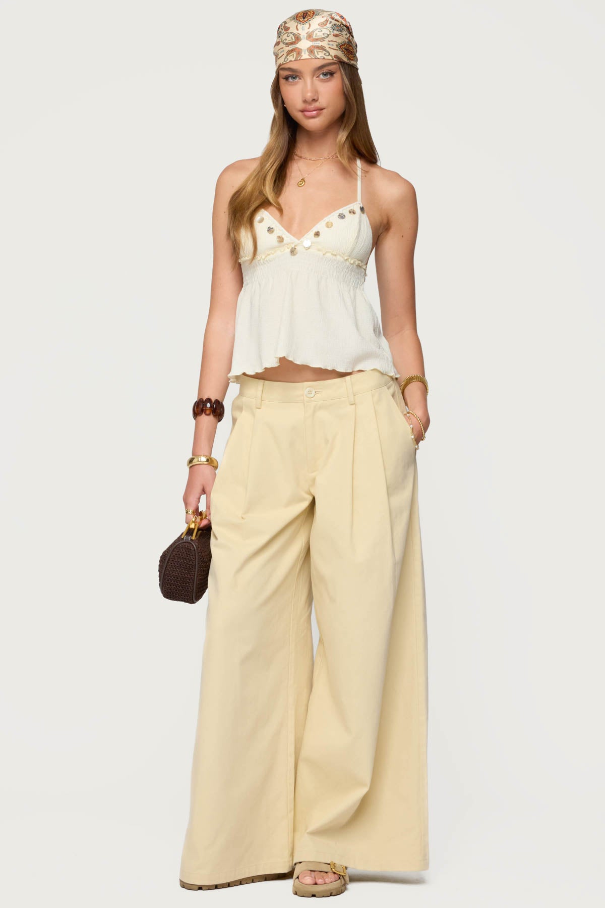 Textured Iridescent Babydoll Halter Top