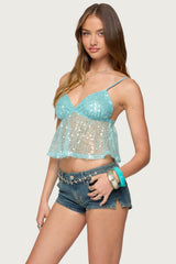 Sheer Sequin Babydoll Tank Top