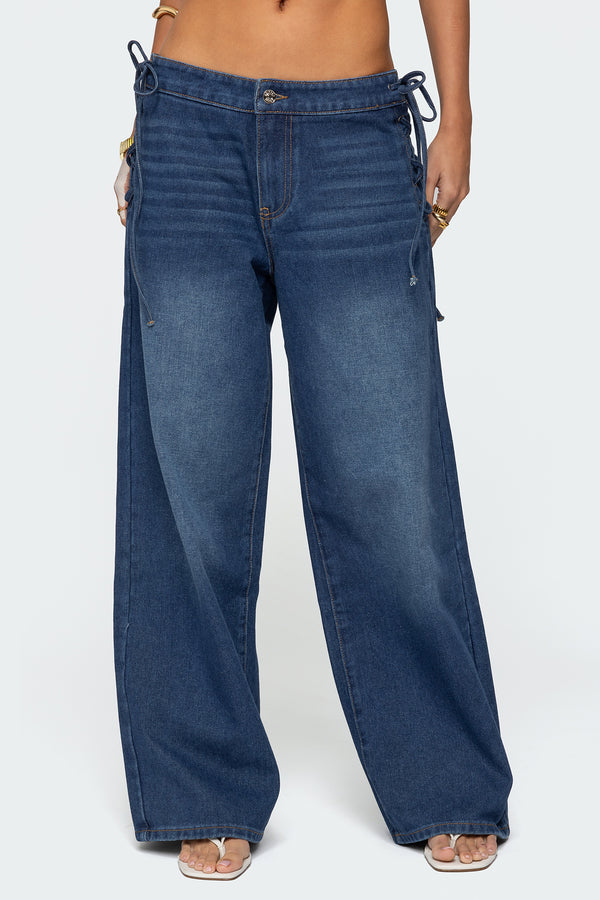 Katt Lace Up Low Rise Baggy Jeans view 2