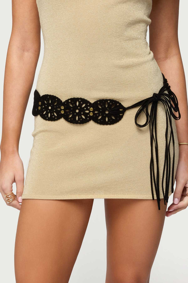 Studded Faux Suede Tie Belt view 1
