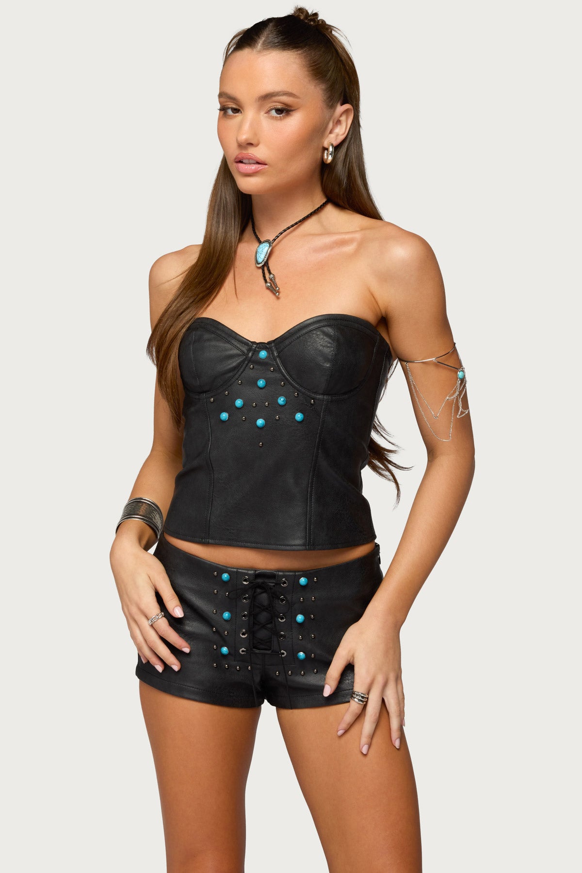 Jessica Cupped Faux Leather Strapless Top