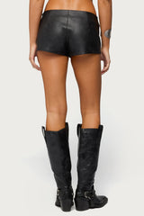 Jessica Lace Up Faux Leather Micro Shorts