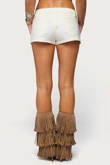 Studded Patchwork Low Rise Denim Shorts