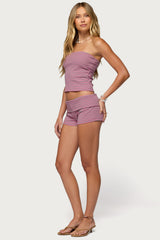 Monikah Striped Foldover Micro Shorts