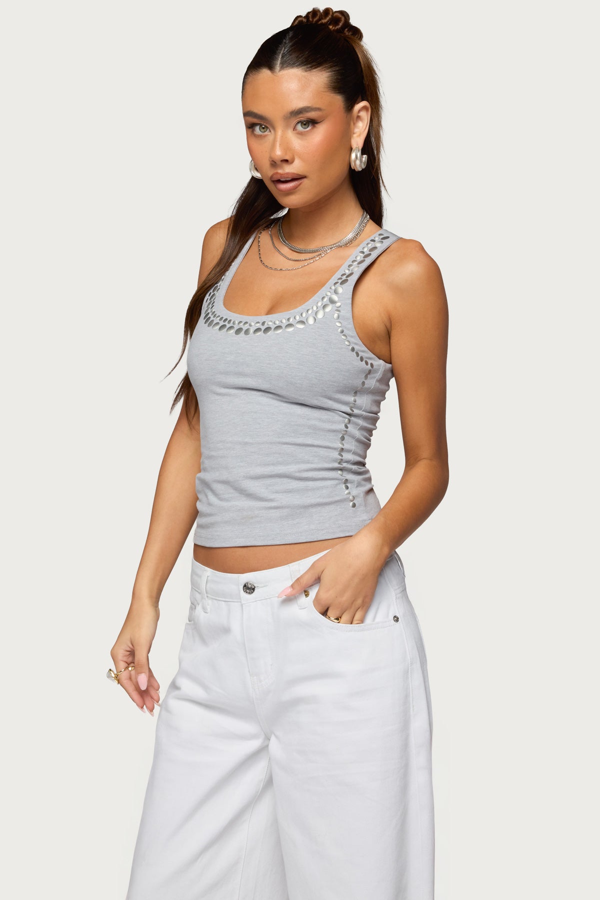 Studded Built In Bra Tank Top