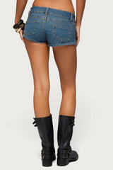 Studded Low Rise Denim Micro Shorts